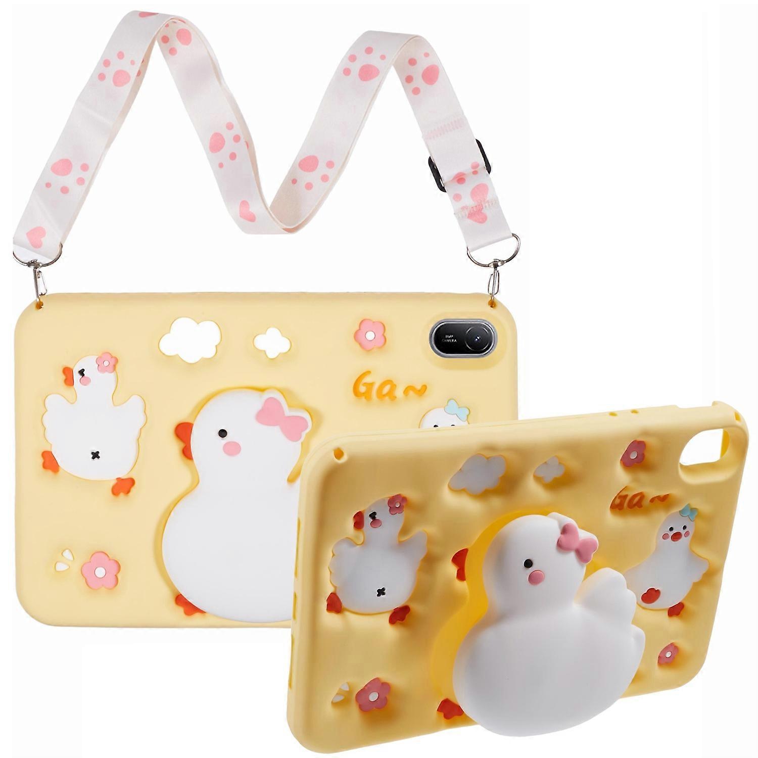 For Huawei MatePad SE 11 Tablet Case 3D Duck Pattern Design Protective Cover with Shoulder Strap