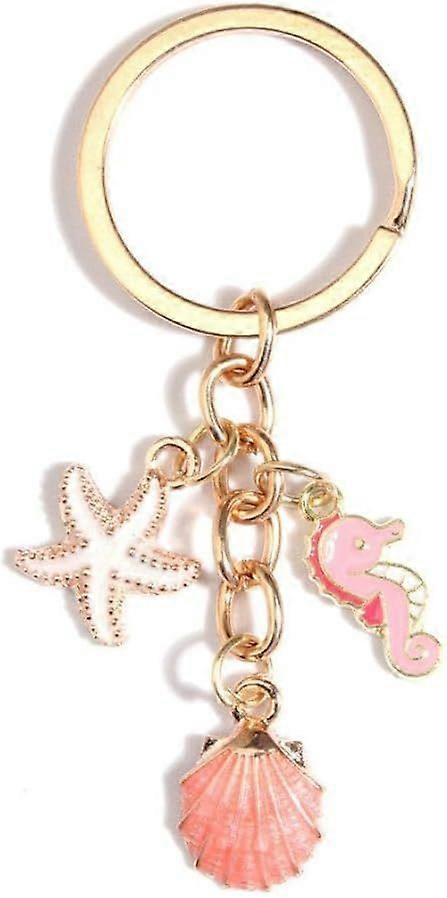 Enamel keychain with shell and starfish