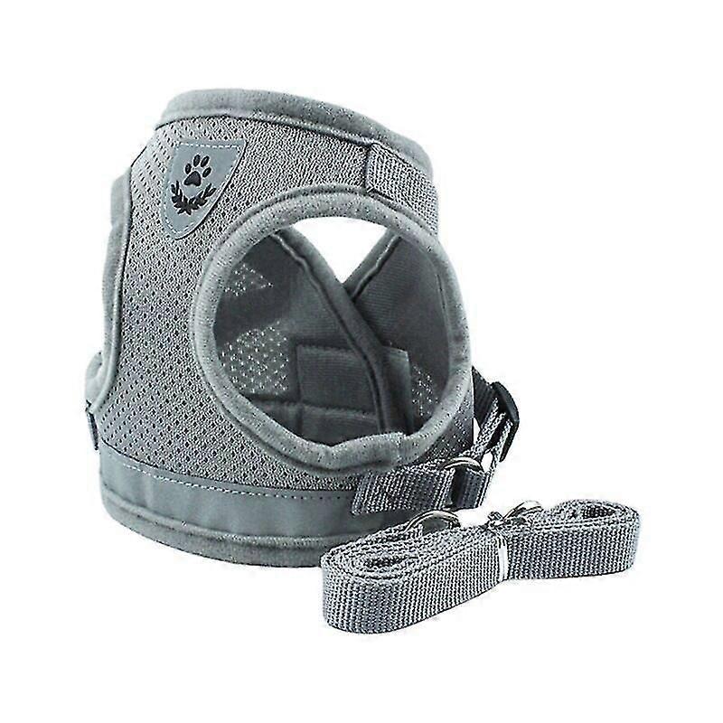 Reflective Harness, Adjustable Harness, Harness with Leash, Puppy Harness, Cat Harness (Grey - M)
