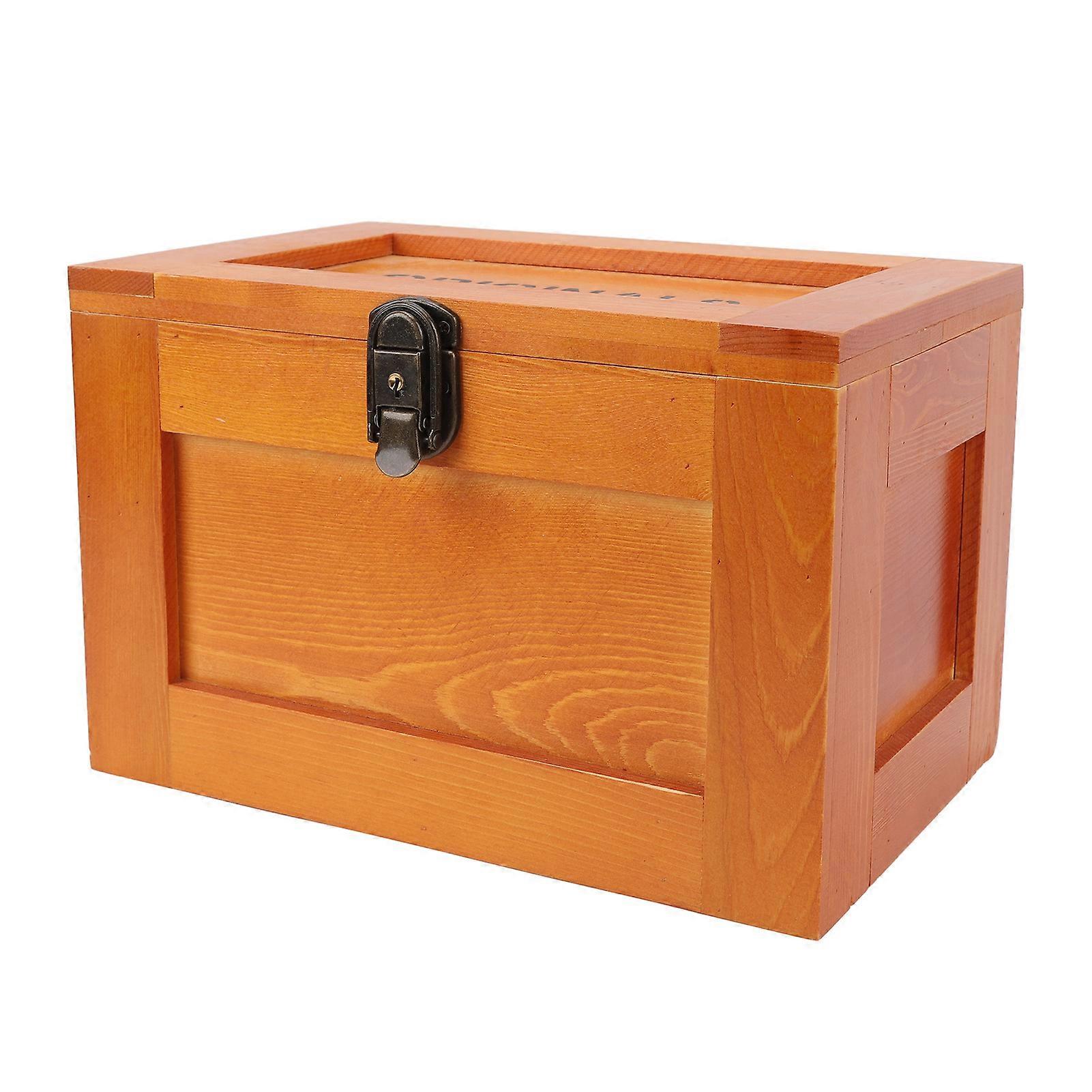Desktop Wooden Storage Box Multifunctional Wood Container Box with Lock and Keys for Sundries Stationery Baked Color 