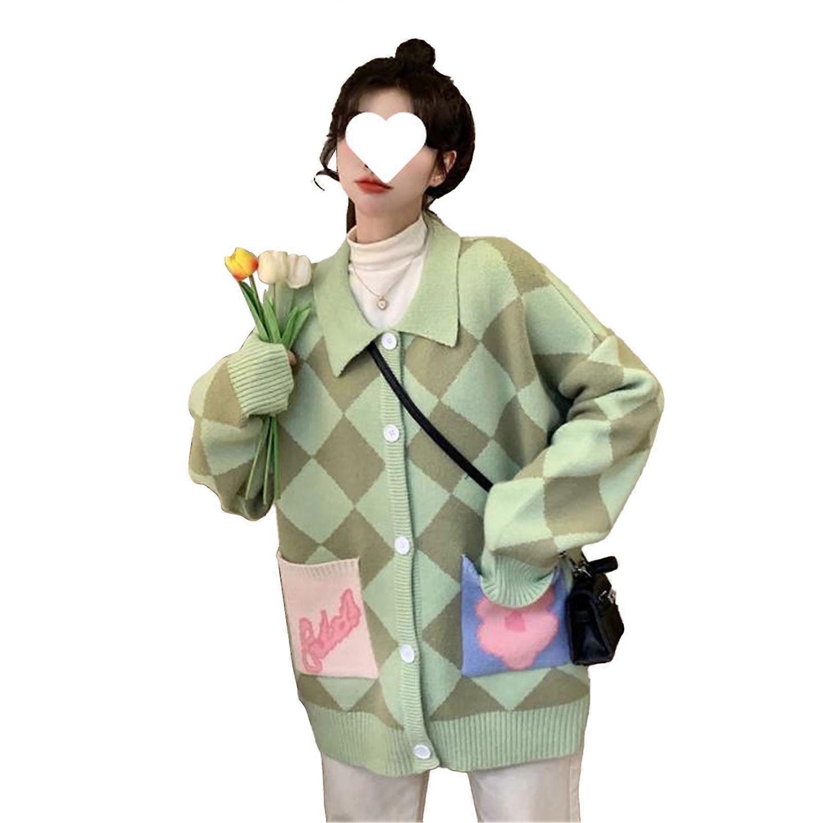 Women Open Front Sweater Turn Down Collar Single Breasted Color Blocking Open Front Knitted Outerwear