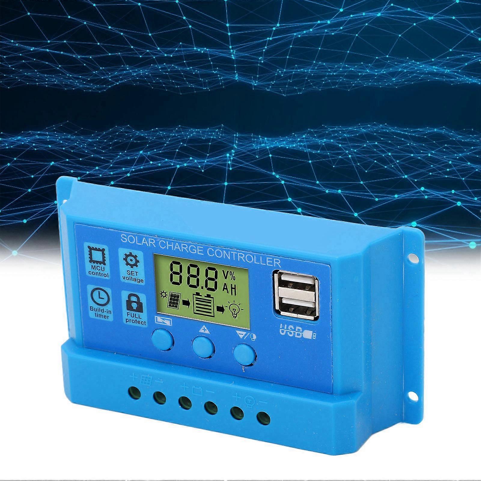 Solar Charge Controller PWM LCD Display Parameter Adjustable 2 USB Solar Charge Regulator Blue 12V 24V
