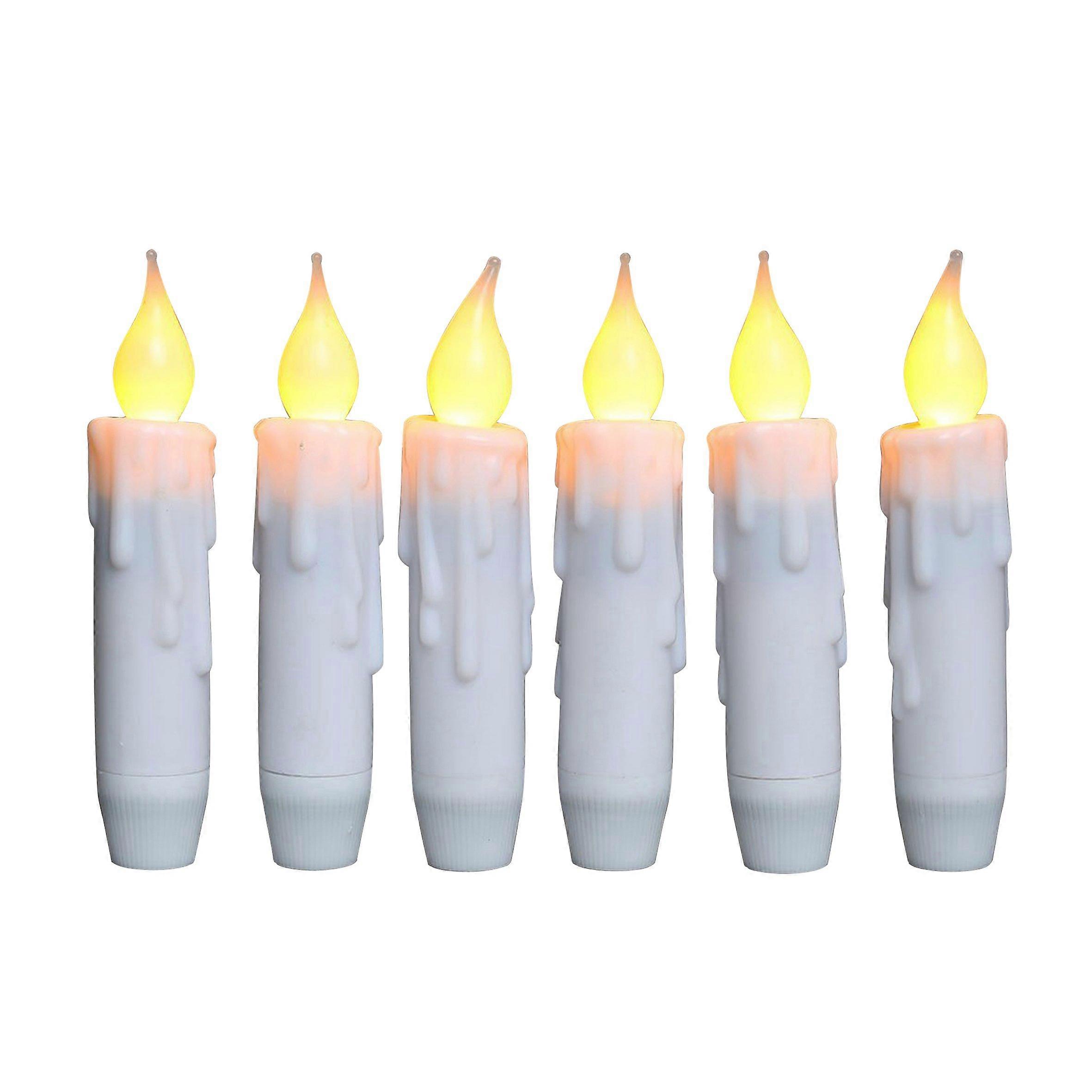 6 Set Flickering Taper LED Drip Flameless Candles Battery Operated with Timer 4-3/4 Inch