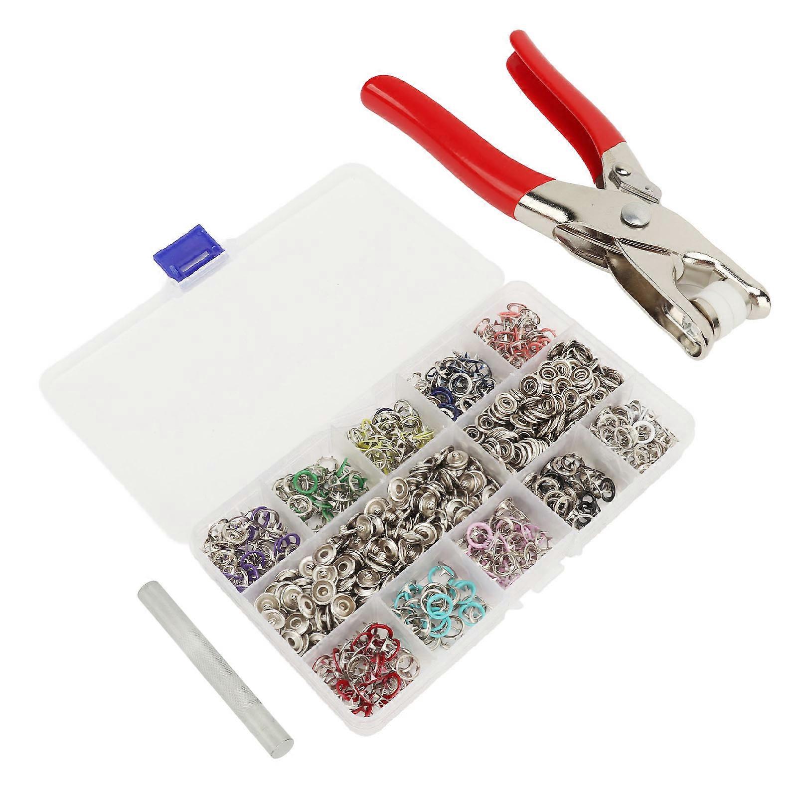 200 Sets Prong Ring Snap Button Kit with Pliers Iron Rust-Proof