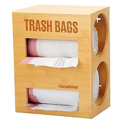 2-in-1 Stackable Bamboo Trash Bag Dispenser for Kitchen Holds 2 Standard Rolls