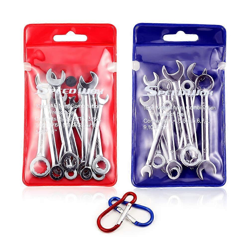 2 Sets Mini Wrench Set for Ignition, 4mm-11mm & 5/32"-7/16" Combination Tools, Compact Hand Tool Set