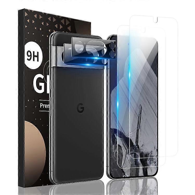 2Pcs Screen Protector Compatible For Google Pixel 8 Pro Fingerprint Unlock Film with 2Pcs Camera Lens Protector