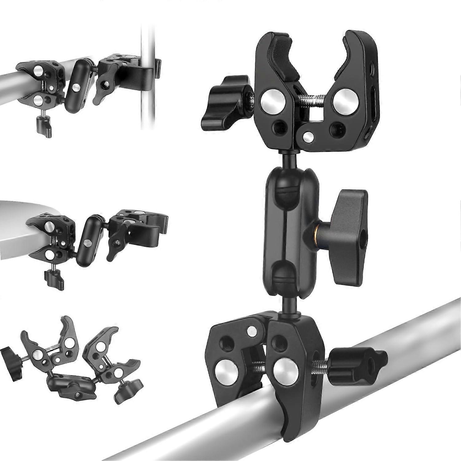Double Clamp Camera Mount Magic Arm - Umbrella Pole Stroller, Holder, Motorcycle, Photo Studio, Light Stand, Tripod, Reflector