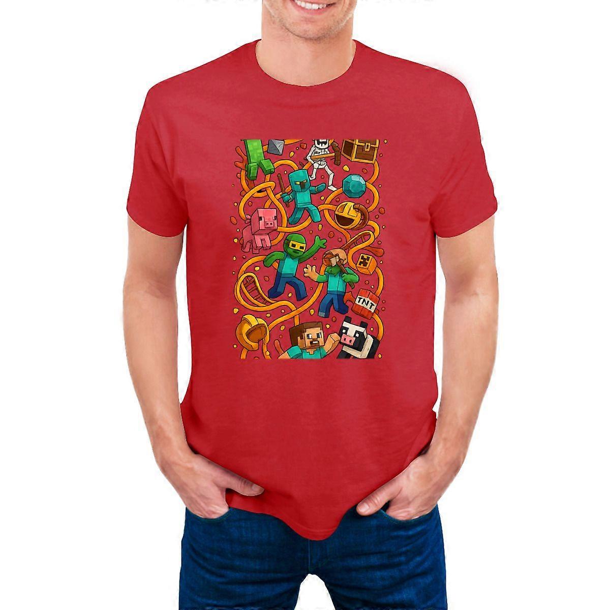 Group Shot Funtage Arrow Composition T-Shirt for Men  Funny Blocky Game Character Print Tee