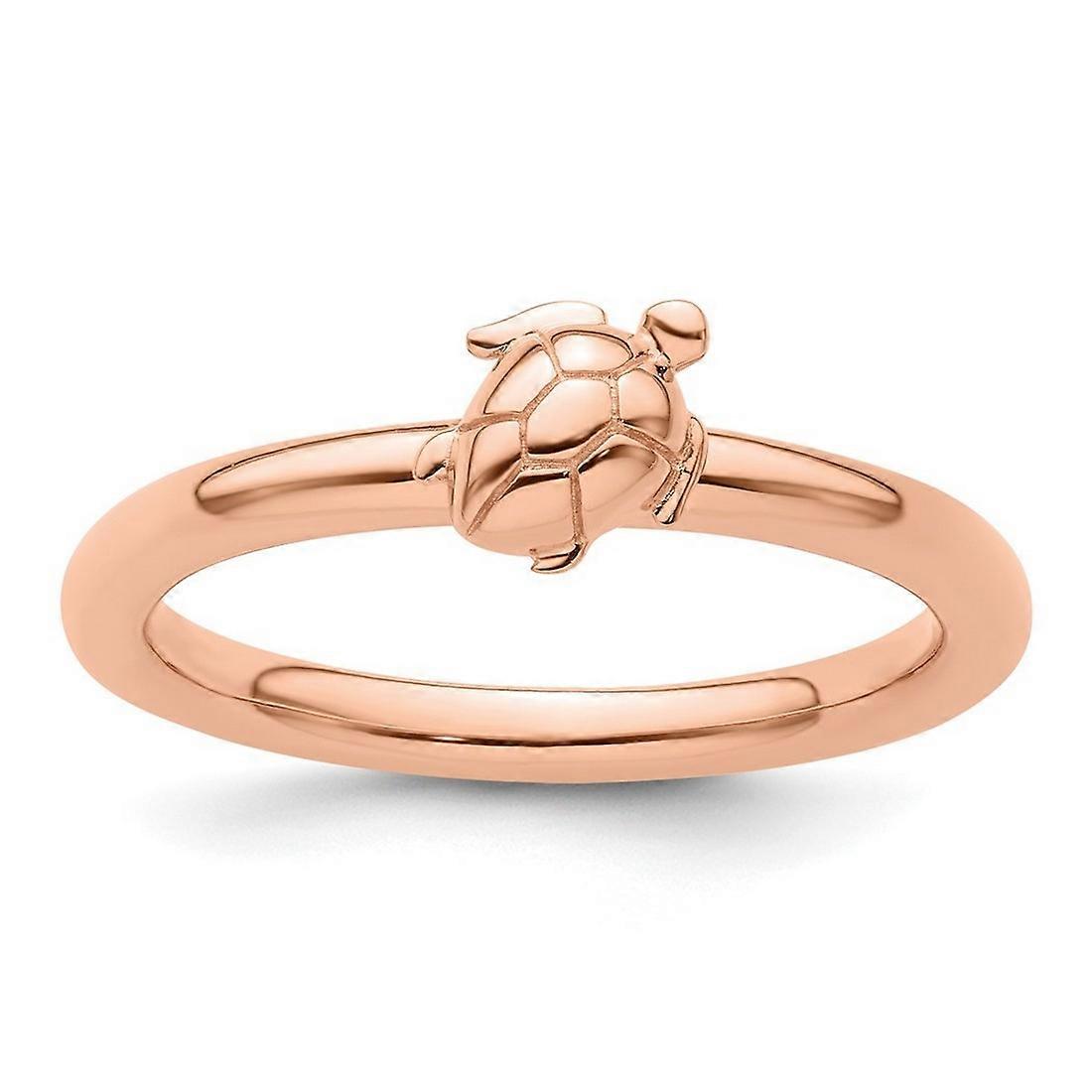 925 Sterling Silver Polished Stackable Pink Plated Turtle Ring-Stackable-Ring for Women - Ring Size: 5 to 10