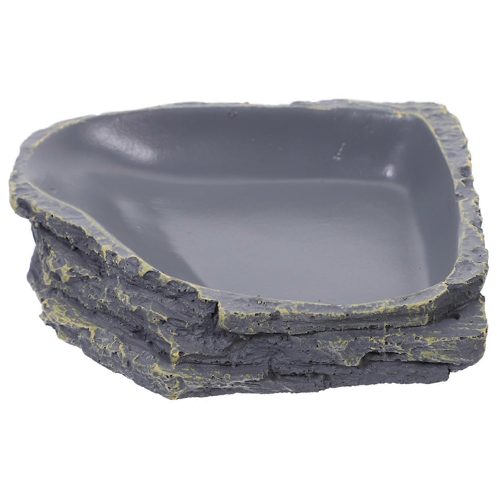 Reptile Feeding Bowl Resin Tortoise Food Dish Natural Design for Lizard and Gecko Terrariums, Durable and Easy to Clean