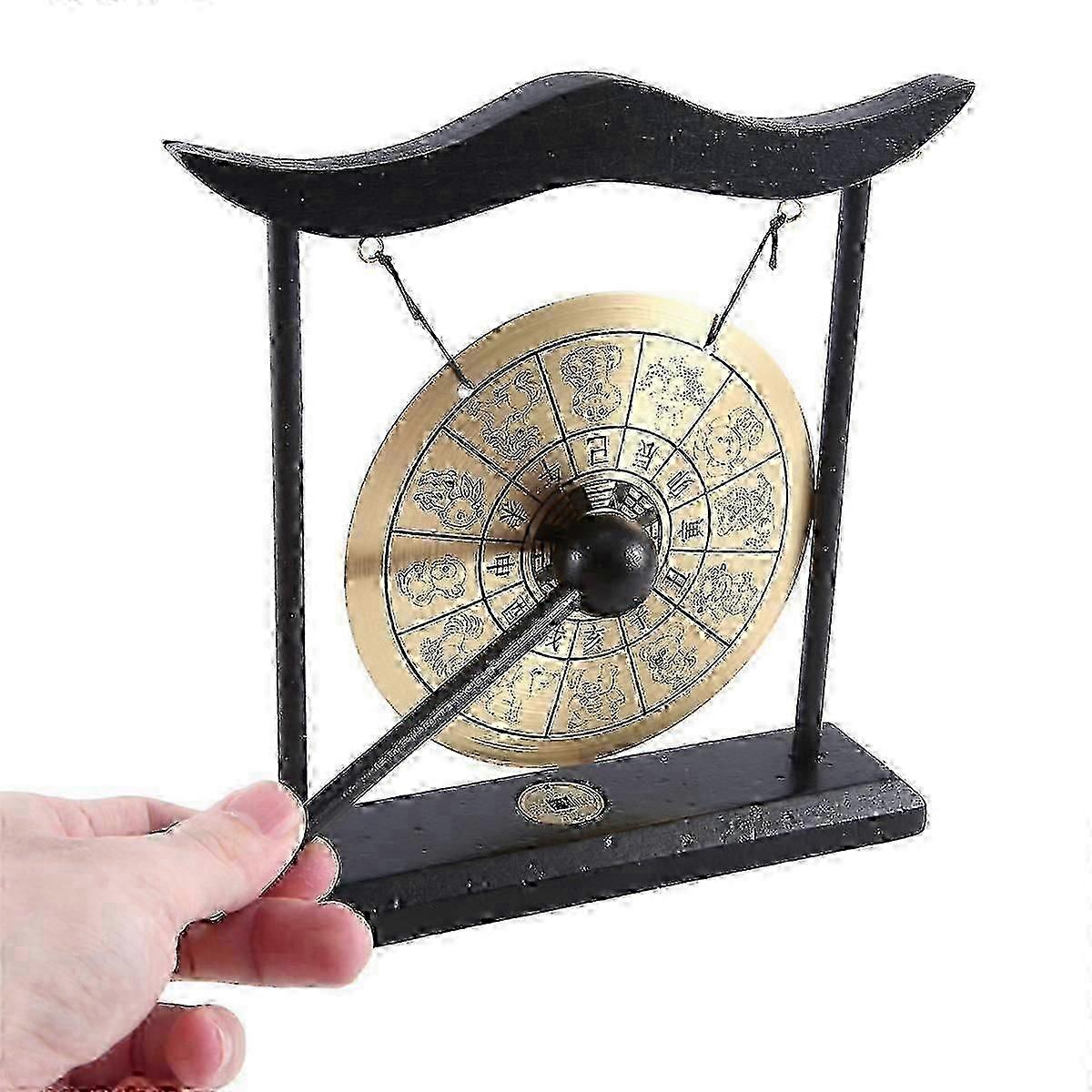 Desktop Gong - Feng Shui Brass Gong Desktop Ornament with Stand and Mallet, Delicate Chinese Home D