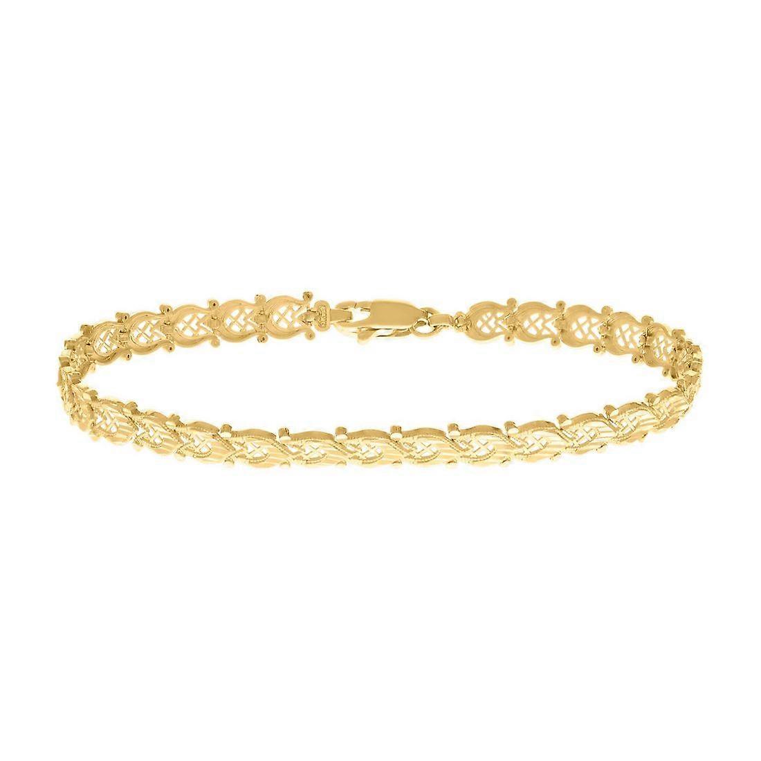 10Kイエローゴールドレディースリンクファッションブレスレット6x6mmワイドリンクブレスレット女性用 - 5.8グラム