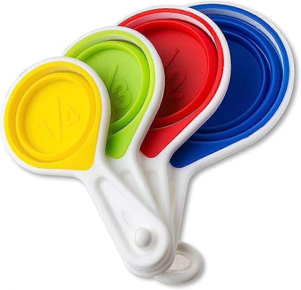 Set Of 4, Pop-up Silicone Measuring Cup Set - 60ml/80ml/125ml/250ml, Used For Measuring Liquids And Dry Grains In The Kitchen ( Multi Color Set)