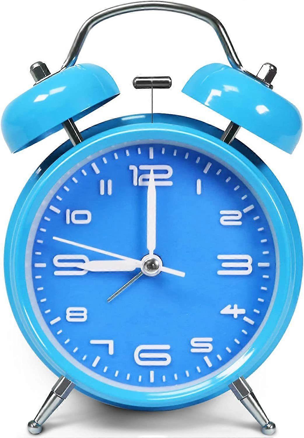 4 inch Loud Alarm Clock for Heavy Sleepers,Non-Ticking Silent,Night Backlight,Battery Operated,Twin Bell Basic Clock for Wake-up(blue)
