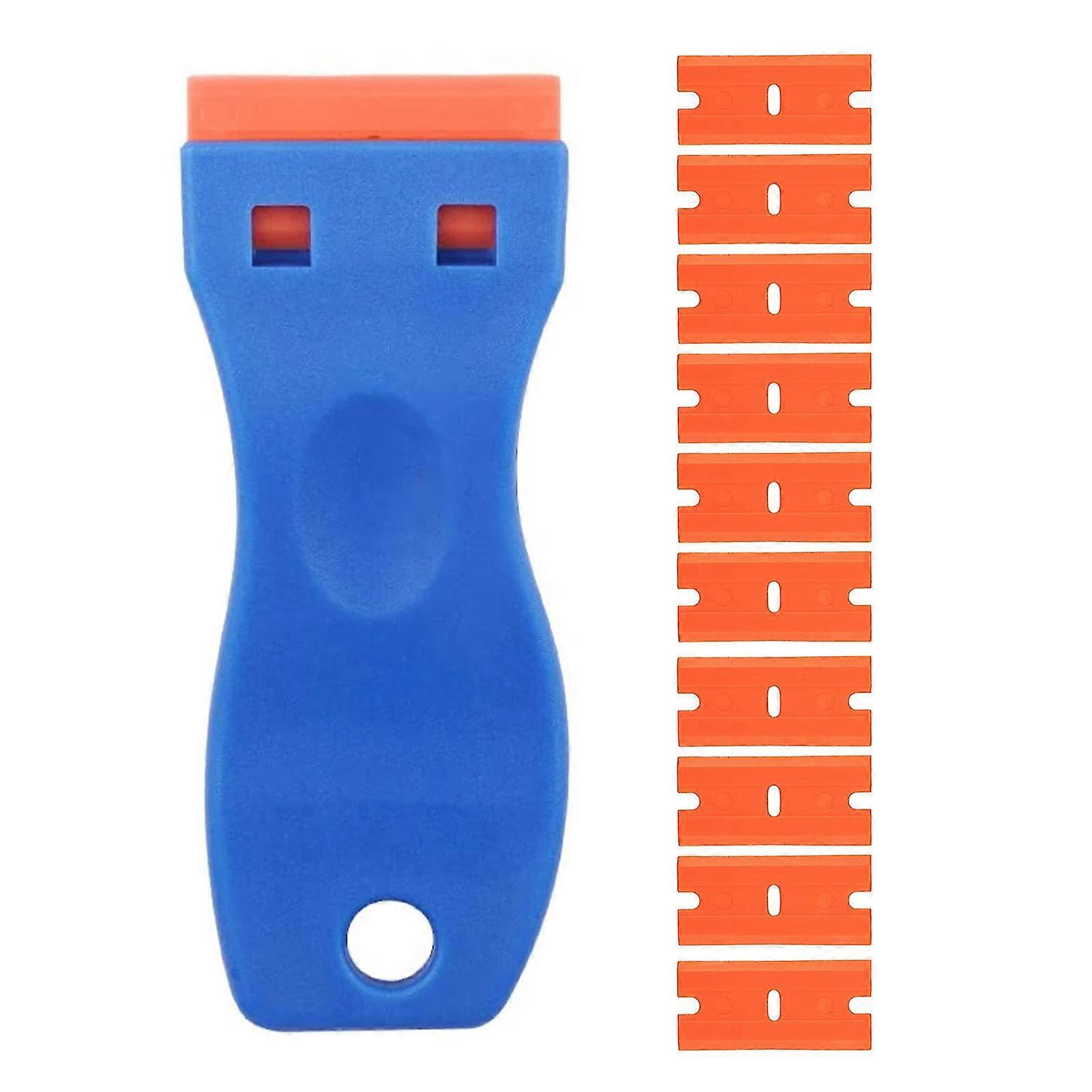 Scraper with 10 Replacement Scraper Head Stain Removing Spatula Plastic Cleaning for Metal Glass