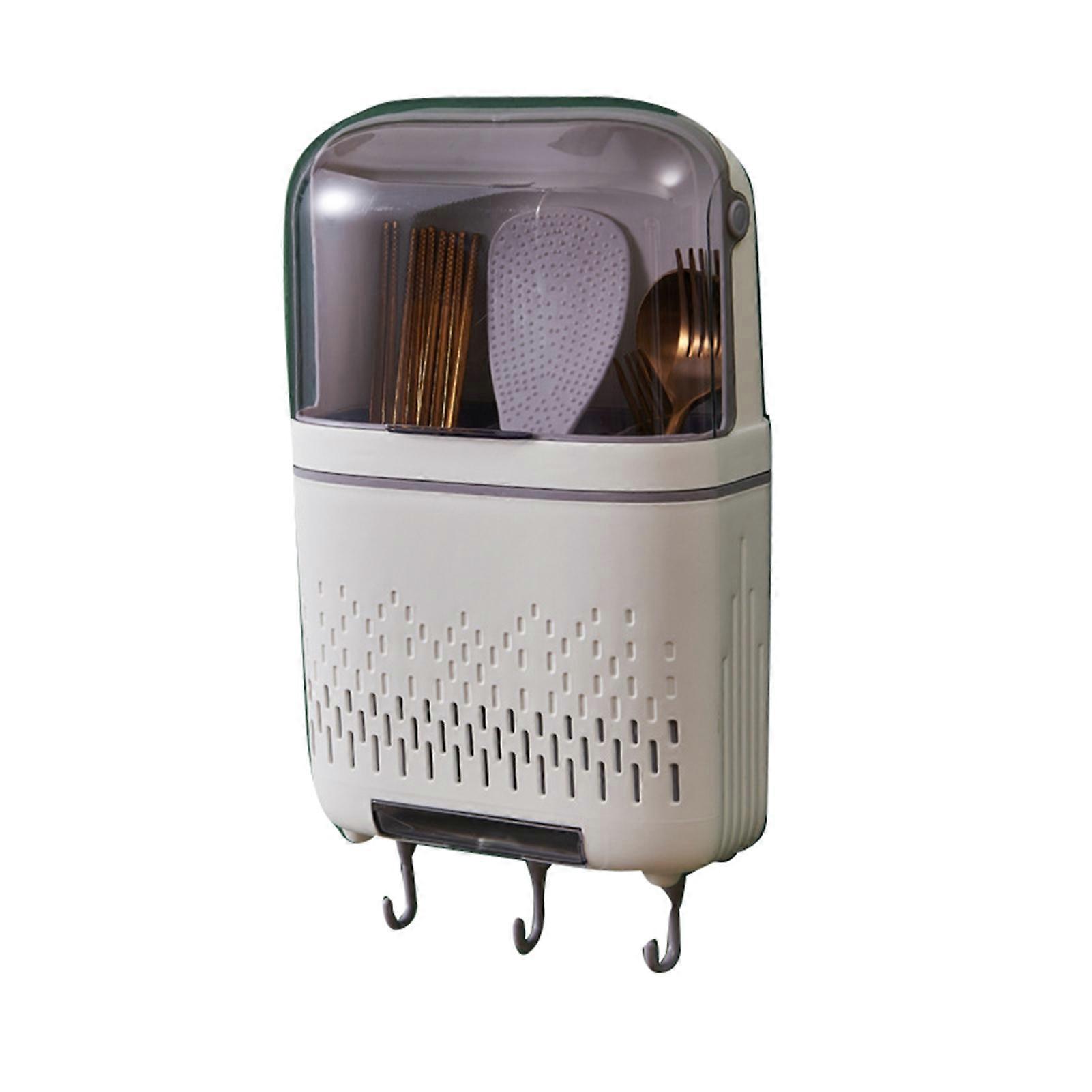 Kitchen Hanging Rack Rustproof Waterproof Compartmental Storage Cutlery Drainer with Cover