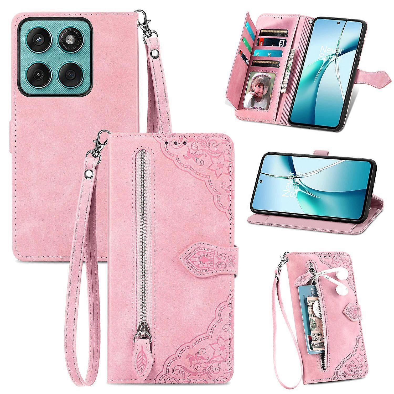 Compatible With Motorola Edge 60 Fusion Zip Pouch Magnetic Card Holder with Wrist Strap Wallet Pouch for Motorola Edge 60 Fusion