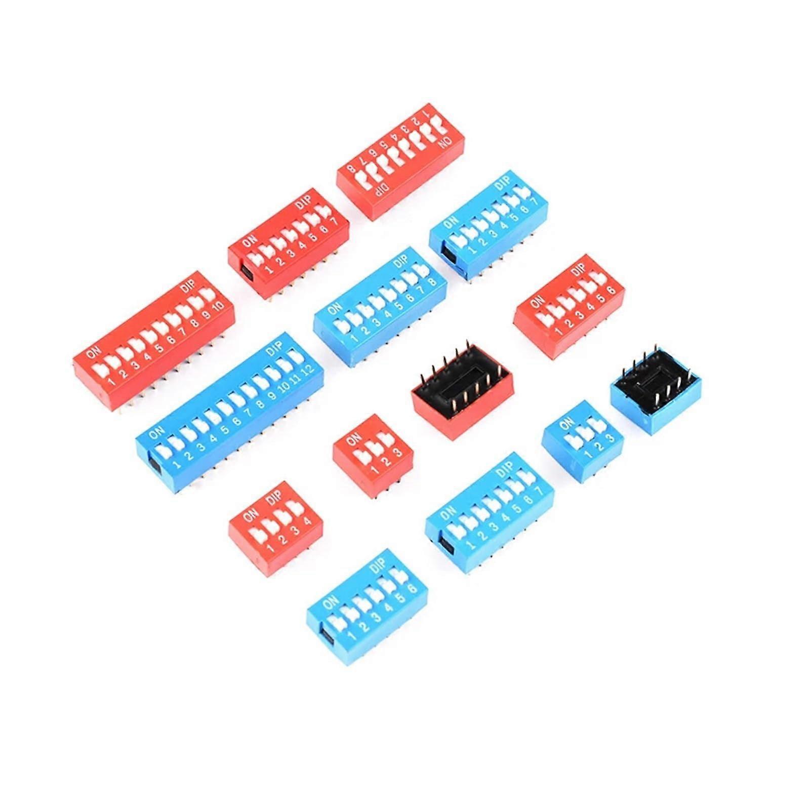 50PCS Red/Blue 2.54mm Pitch Slide Type 1P/2P/3P/4P/5P10P Switch DIP Switch(50pcs Red 7P)