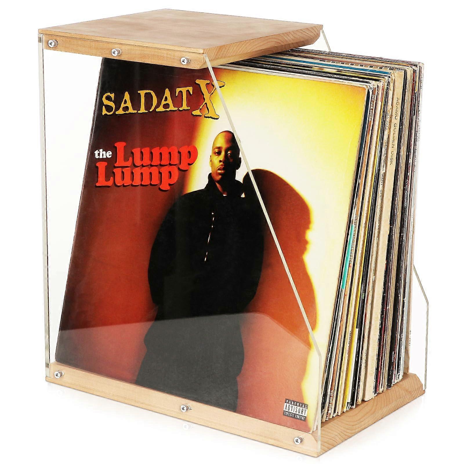 Vinyl Record Storage Holder, Solid Display Wood Rack Holds 50 LPs