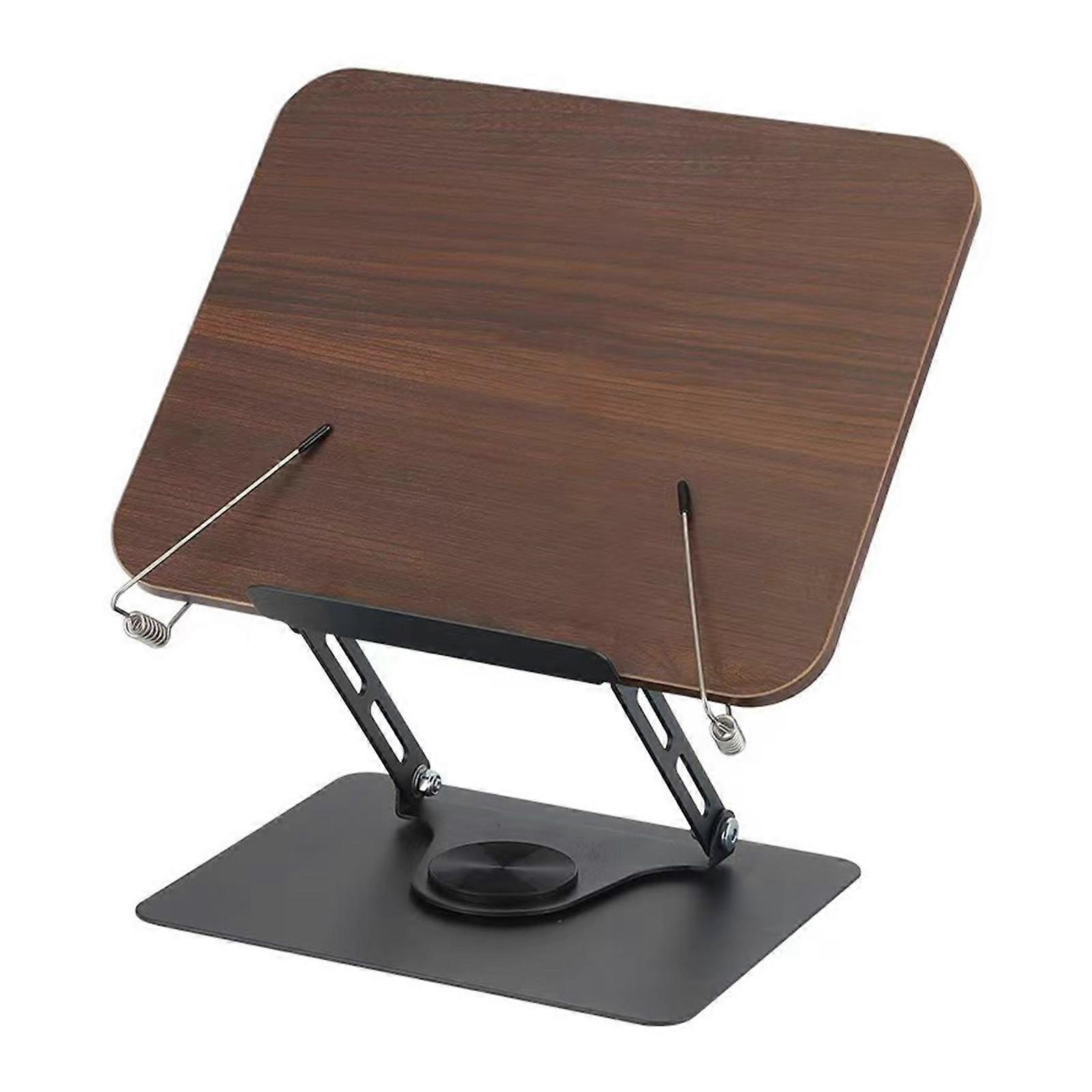 Hands Free Rorating Wood Book Stands with Paper Clip Height Angles Adjustable Book Holder for Textbook Cookbooks B