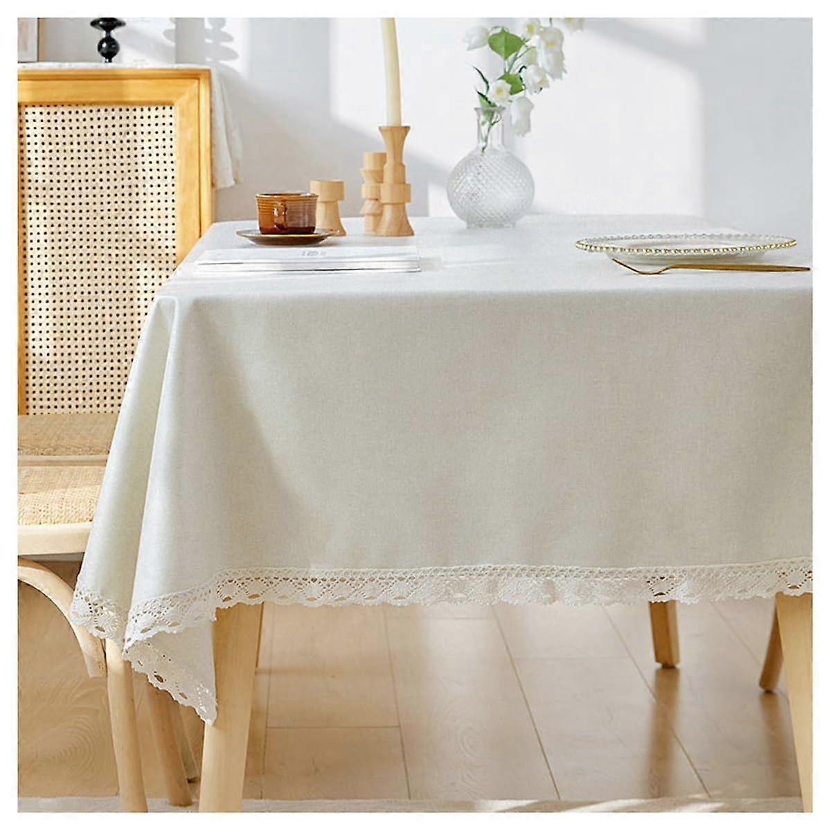 Rectangular Tablecloth Washable Cotton Linen Table Runner 120x170cm Beige for Kitchen Dining Coffee Party Wedding