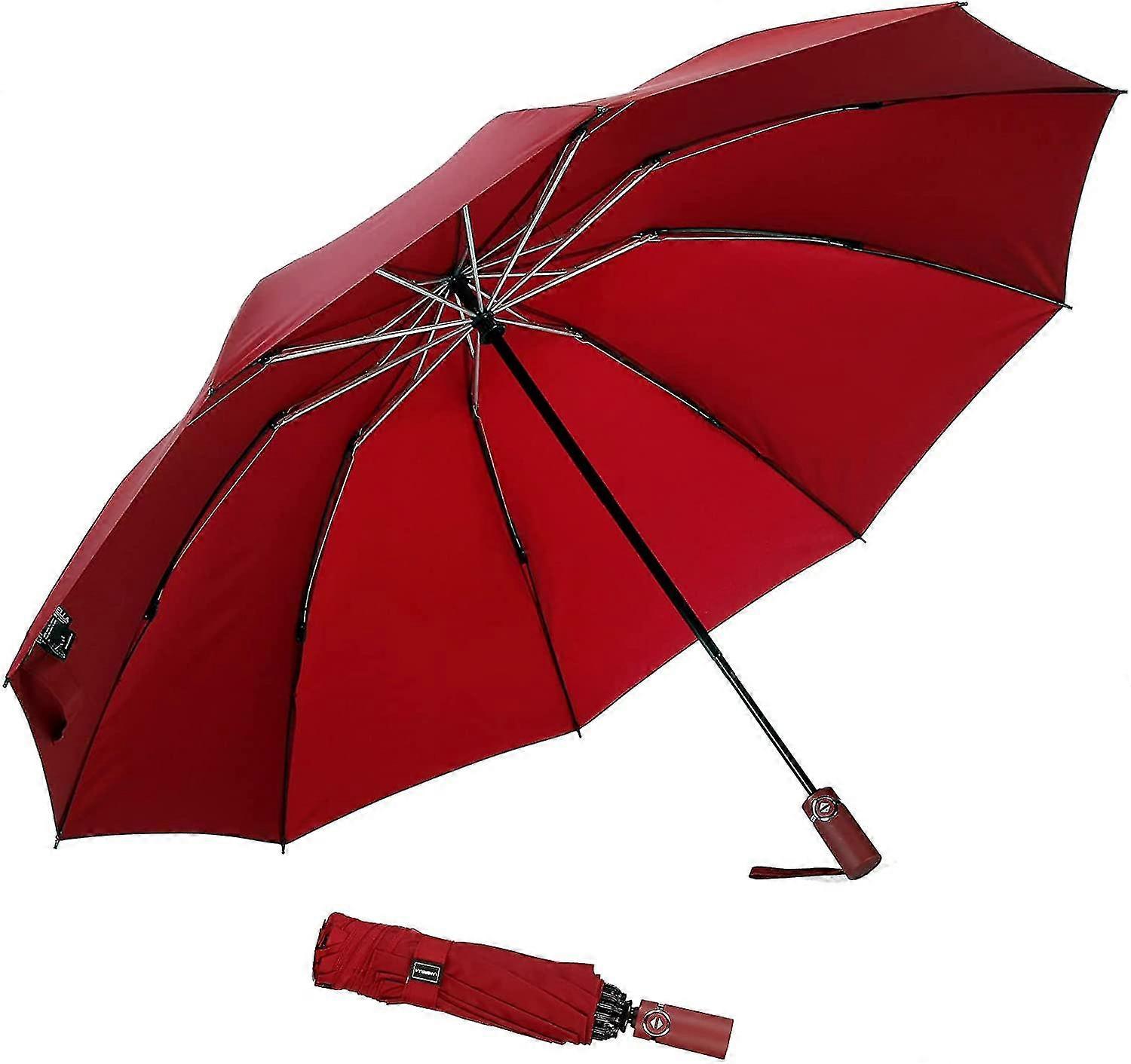 Umbrella Windproof Travel Umbrella Compact Folding Reverse Umbrella27inwine
