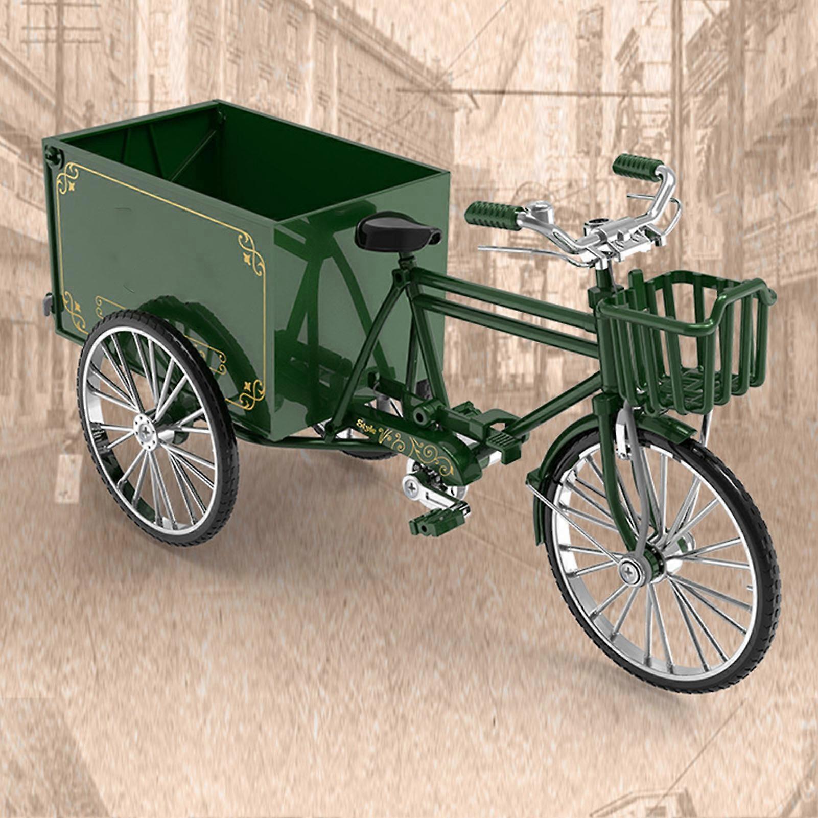 Tricycle Model 1/10 Scale Lifelike Decorative Loading Unloading Function Alloy Vintage Tricycle Toy for Girls Boys Green