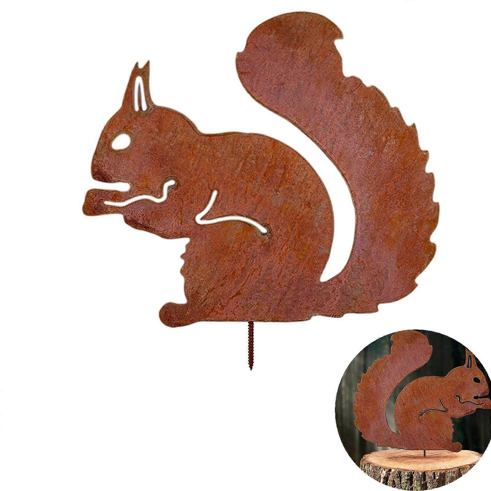 Sitting Squirrel Rust Decoration, Patina Metal Squirrel Rust Stake, Garden Decoration