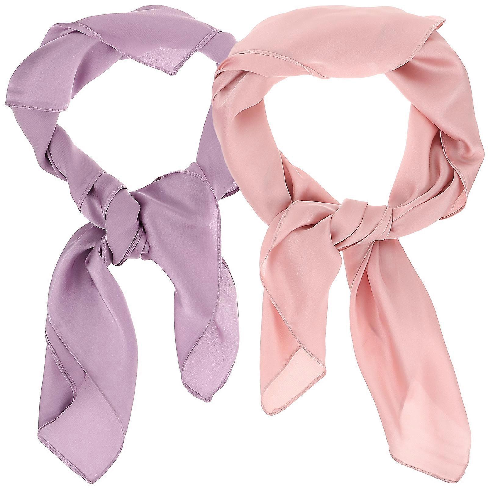 Set de eșarfe pătrate din mătase pentru femei – Batistă de păr ușoară, moale și netedă în violet și roz – accesoriu versatil pentru nunți, călătorii, petreceri și