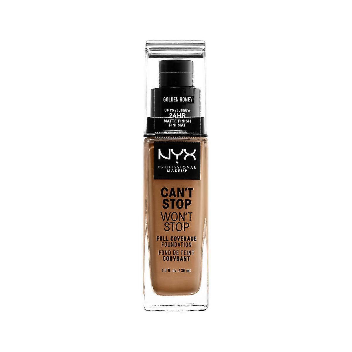 Nyx Professional Makeup Can't Stop Won't Stop 24hr Full Coverage Matte Finish Foundation, 14 Golden Honey - 1 Fl Oz
