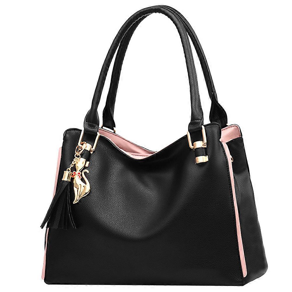 Practical Handbag Large Capacity Multi Pocket Handbag Daily Use Black Pu Leather Durable 1Pcs
