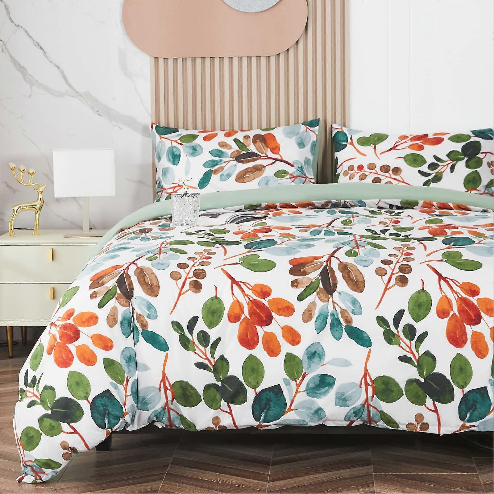 Bed Linen Set, Microfibre, Spring Branches Pattern, Duvet Cover 135x200 cm, Green