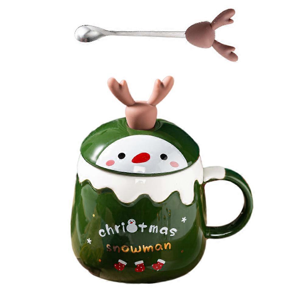 Christmas Mug Ceramic Coffee Cup Heat-Resistant Round Shape Green Color 14.5x9.6cm Portable 1 Set