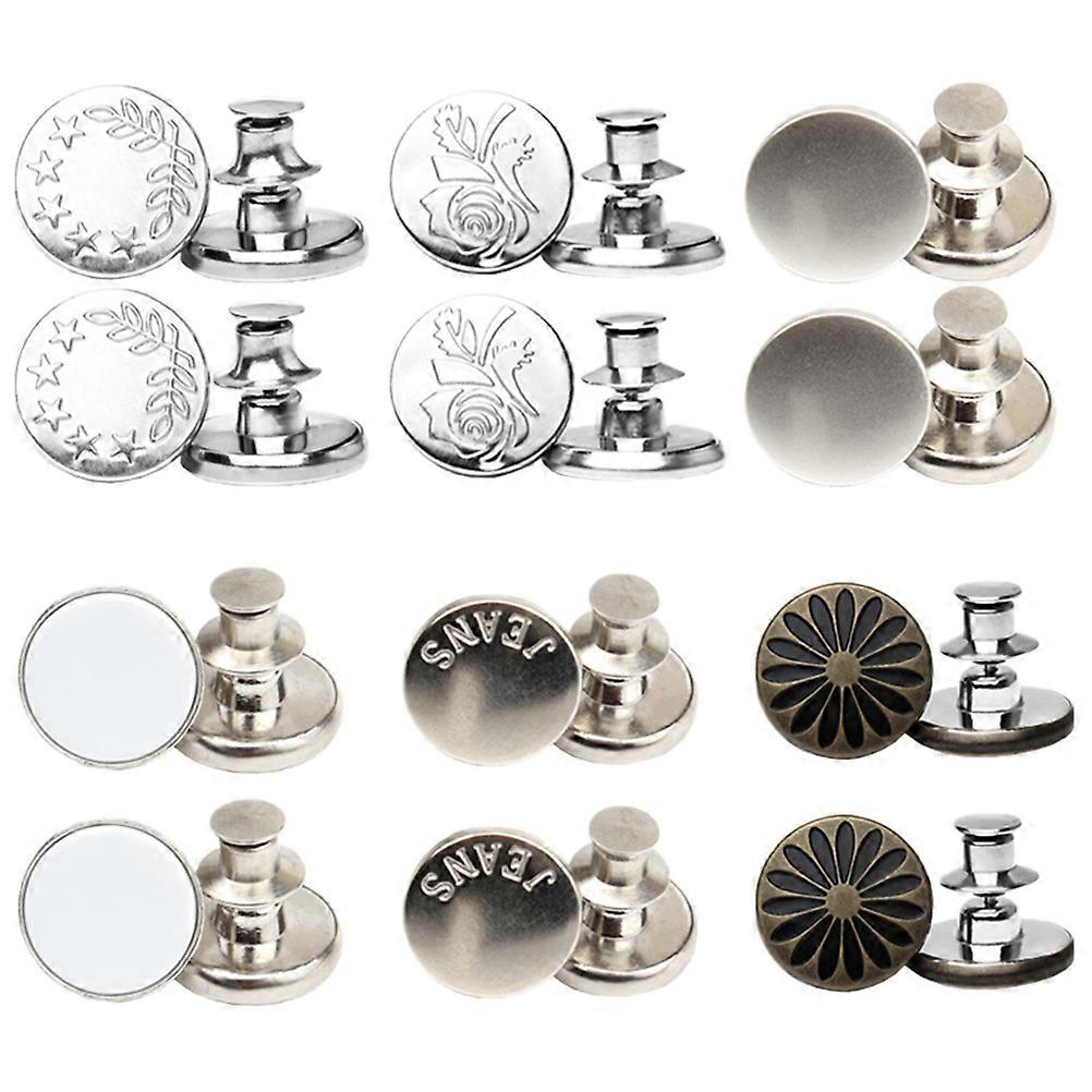 No-Sewing Instant Button Clothing Adjustment Jeans Collars Assorted Color 1.7x1.7x1.7cm Adjustable 12Set