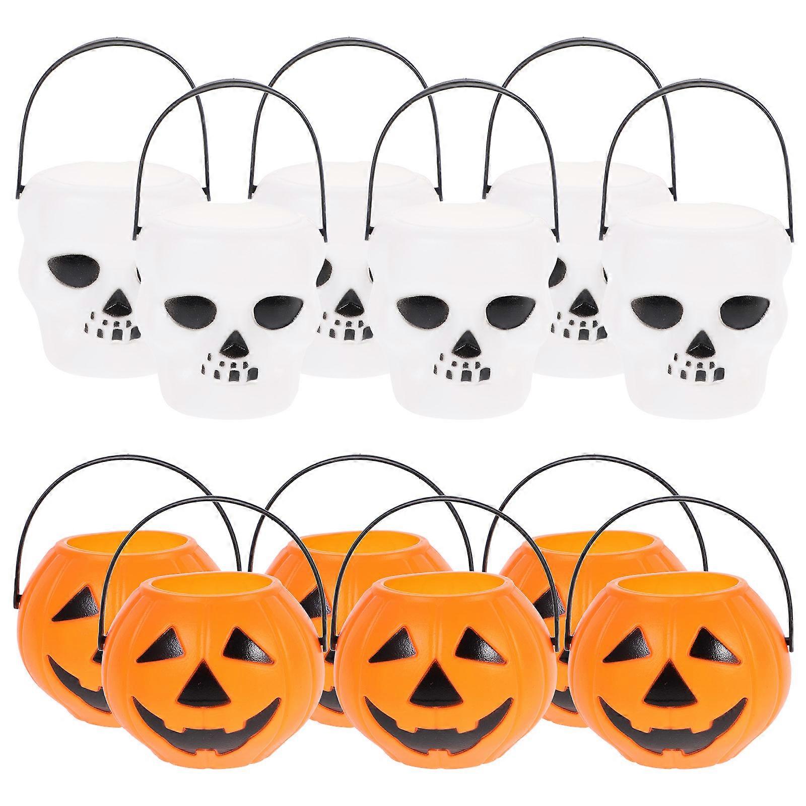 Pumpkin Buckets for Trick or Treating Halloween Design Skull Bucket 6.50X6.00X5.50CM Candy Container 12Pcs