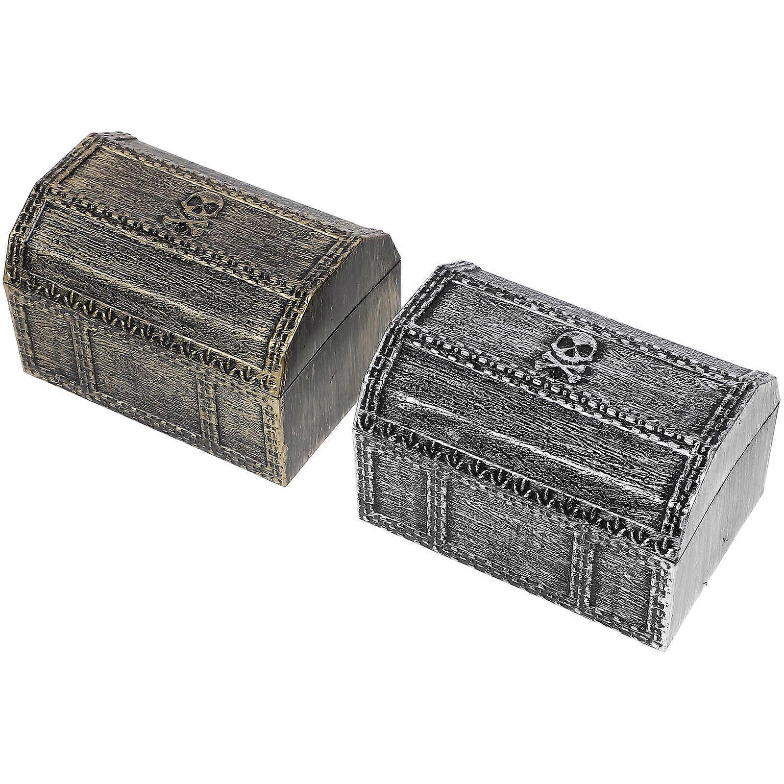 Vintage Plastic Treasure Chest Box with Lid – Lightweight & Sturdy Decorative Storage for Parties and Events, 2pcs Set