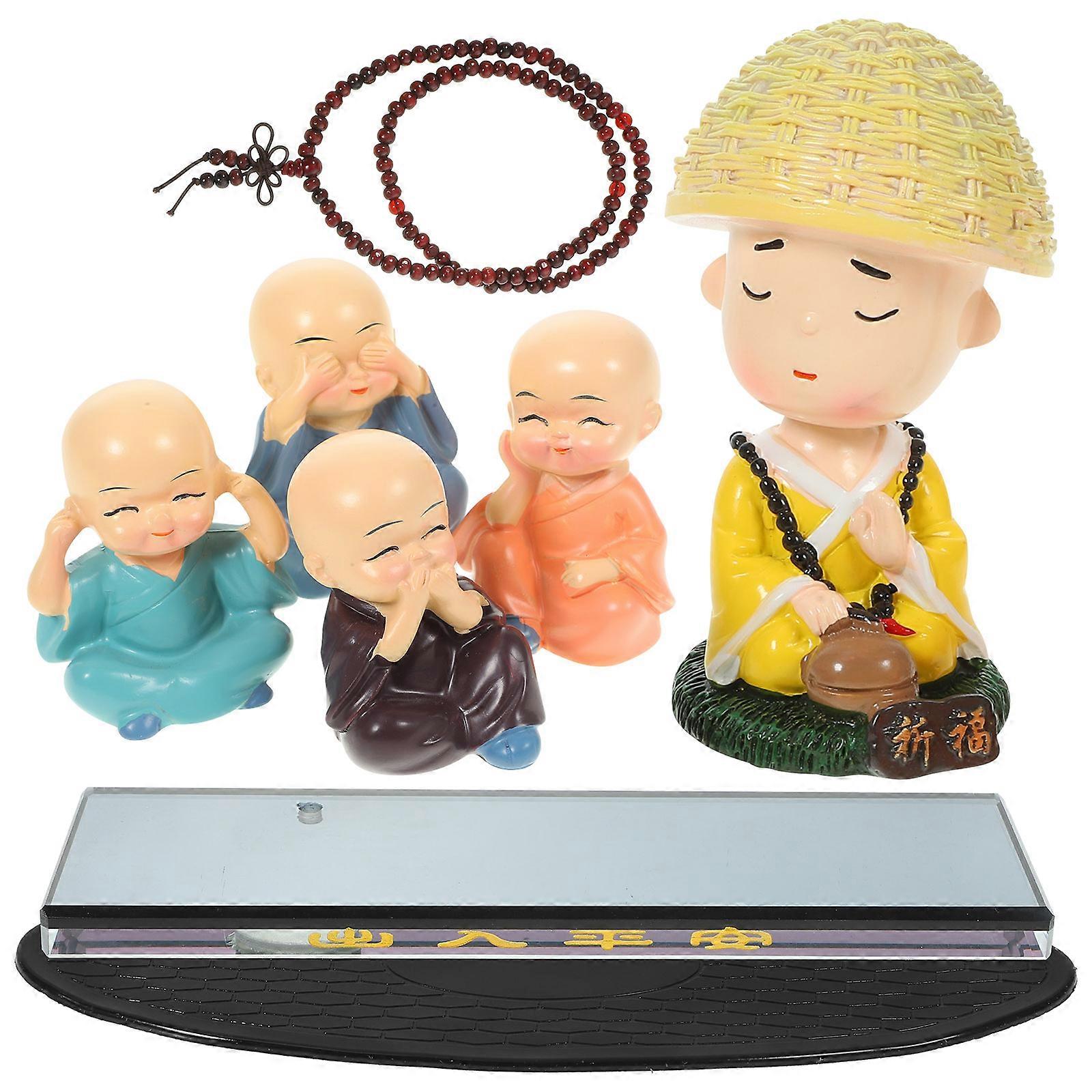 Car Dashboard Toys Small Resin Monk Statue Shaking Head Compact Car Decoration 1Set