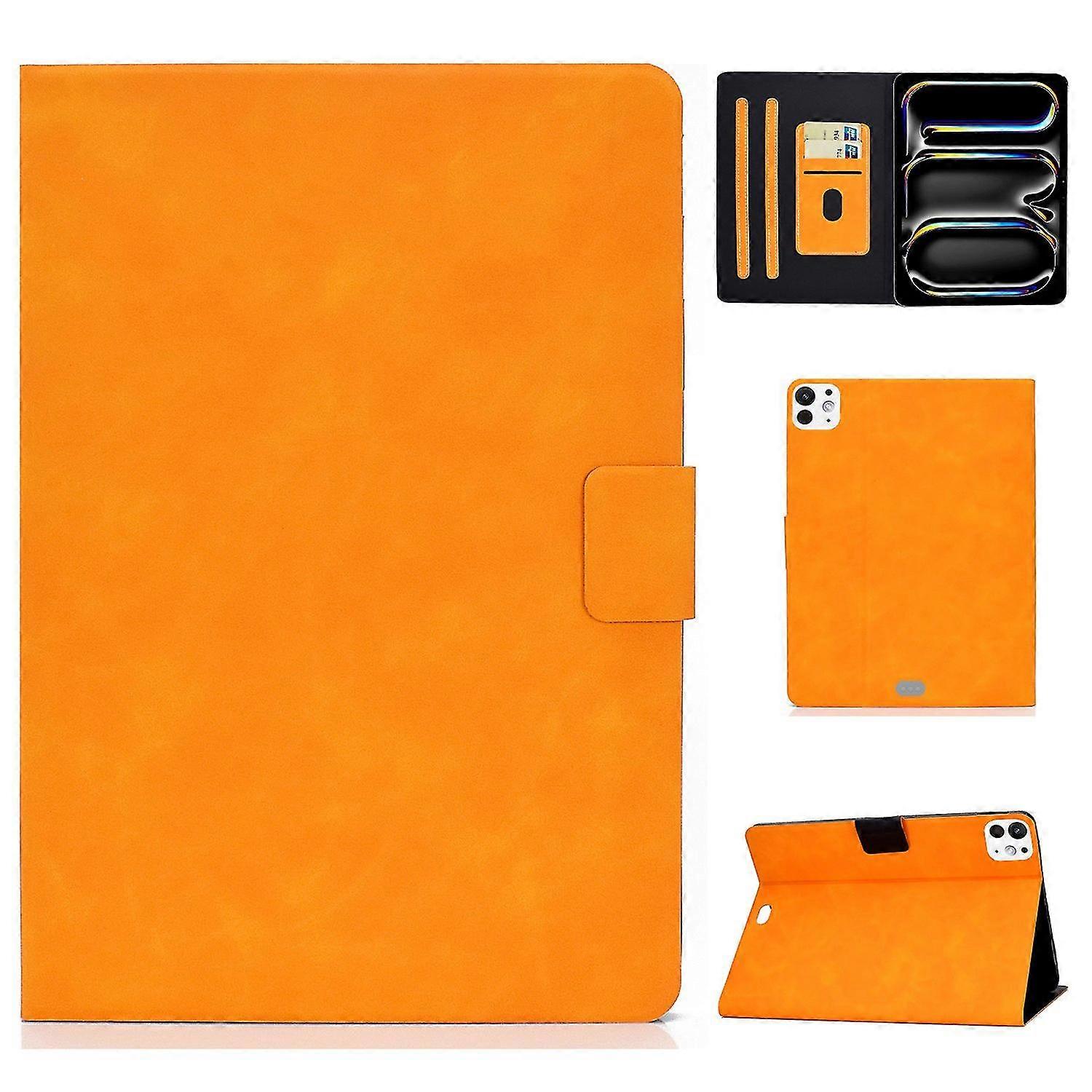 Leather Tablet Cover with Cowhide Texture for Suitable Devices, Multi-Angle Viewing, Brown Color, Compatible with 2024 Models