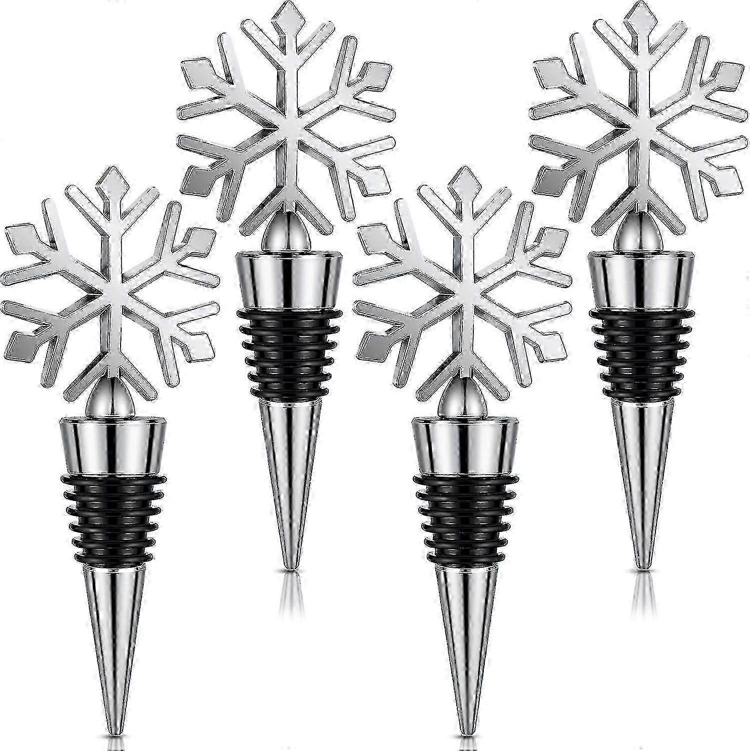 4 Pieces Snowflake Wine Stopper for Holiday Beverages and Decorative Use