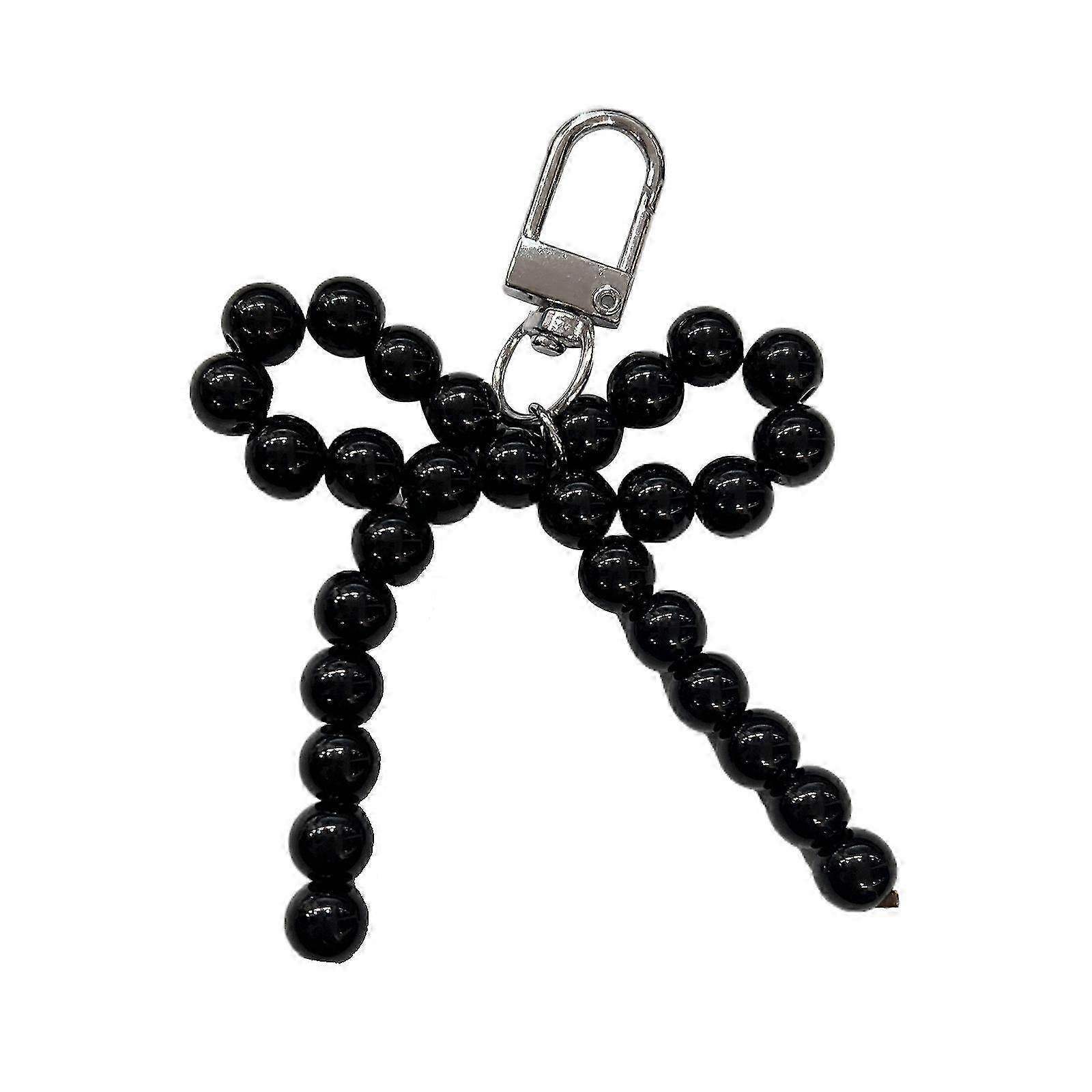 Cute Bowknot Keychain Pendant Fashionable Beaded Phone Charm for Case Decoration Lovely Charm for Women and Girls White