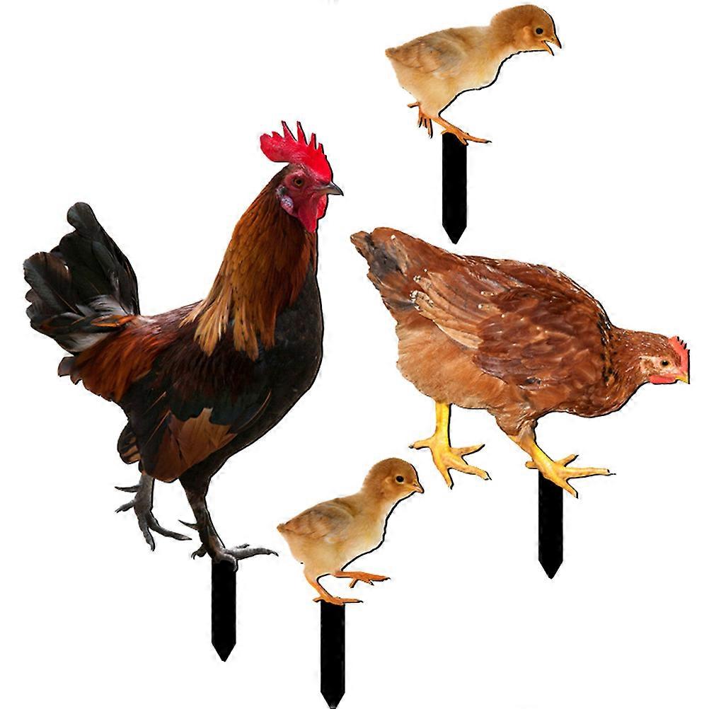 פסלון עוף משק אקריליק תרנגול תרנגול תרנגולת עוף הימור גן יתד עיצוב ריאליסטי 30X17.7 ס"מ 4 יחידות