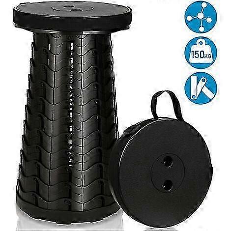 Lightweight Folding Telescopic Stool for Camping, Supports Up to 150 kg, Black