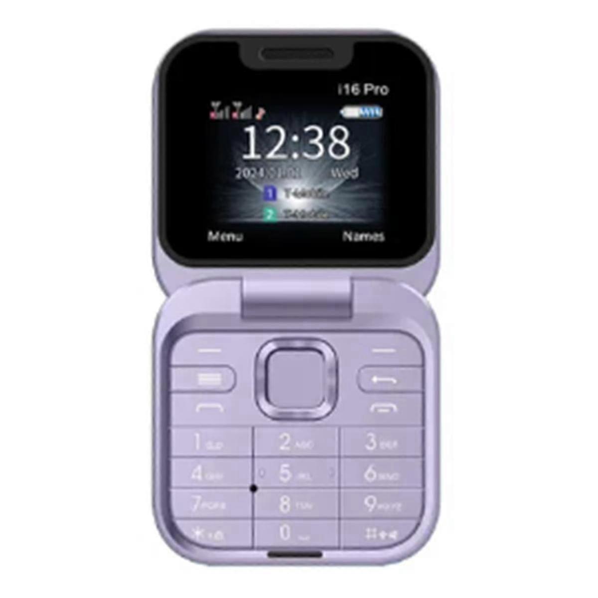Mini Flip Mobile Phone with FM Radio and Voice Blacklist, 2SIM Card, Compact Foldable Phone (Purple)