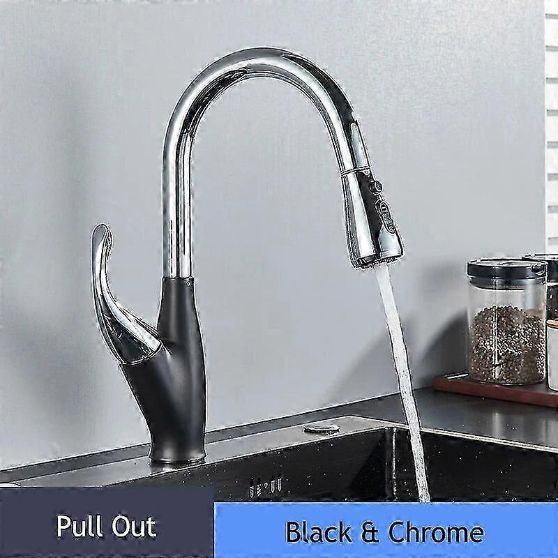 Matt Black 360 Rotatable Kitchen Faucet Deck Mounted Pressurized Dual Mode Hot And Cold Mixer Chrome Style Pull Out