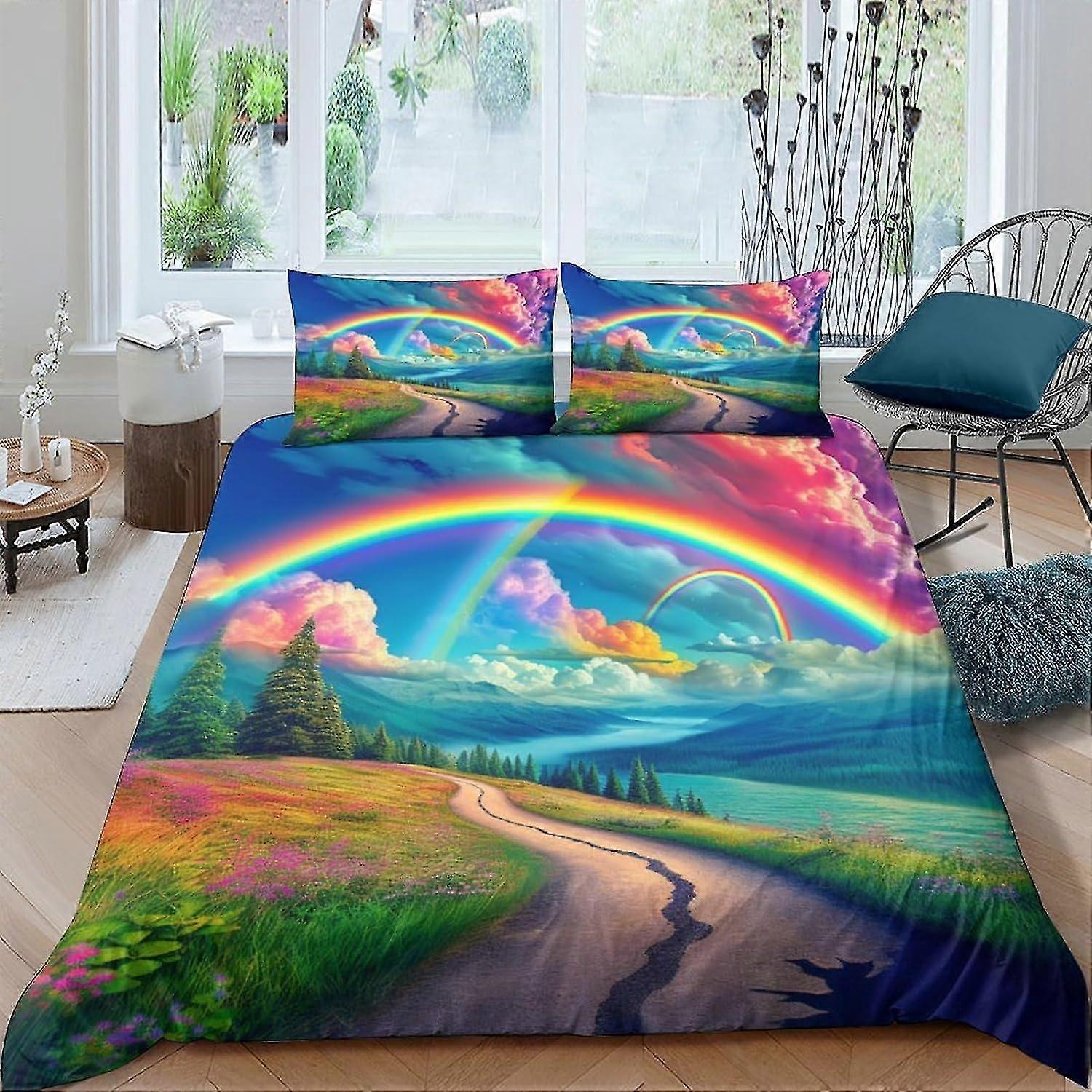Conjunto de 3 Peças Capa de Edredom Estampada Conjunto de Cama, Capa de Edredom de Paisagem Artística Macia com Capa de Colcha com Zíper & Fronhas Adequado para Certos 