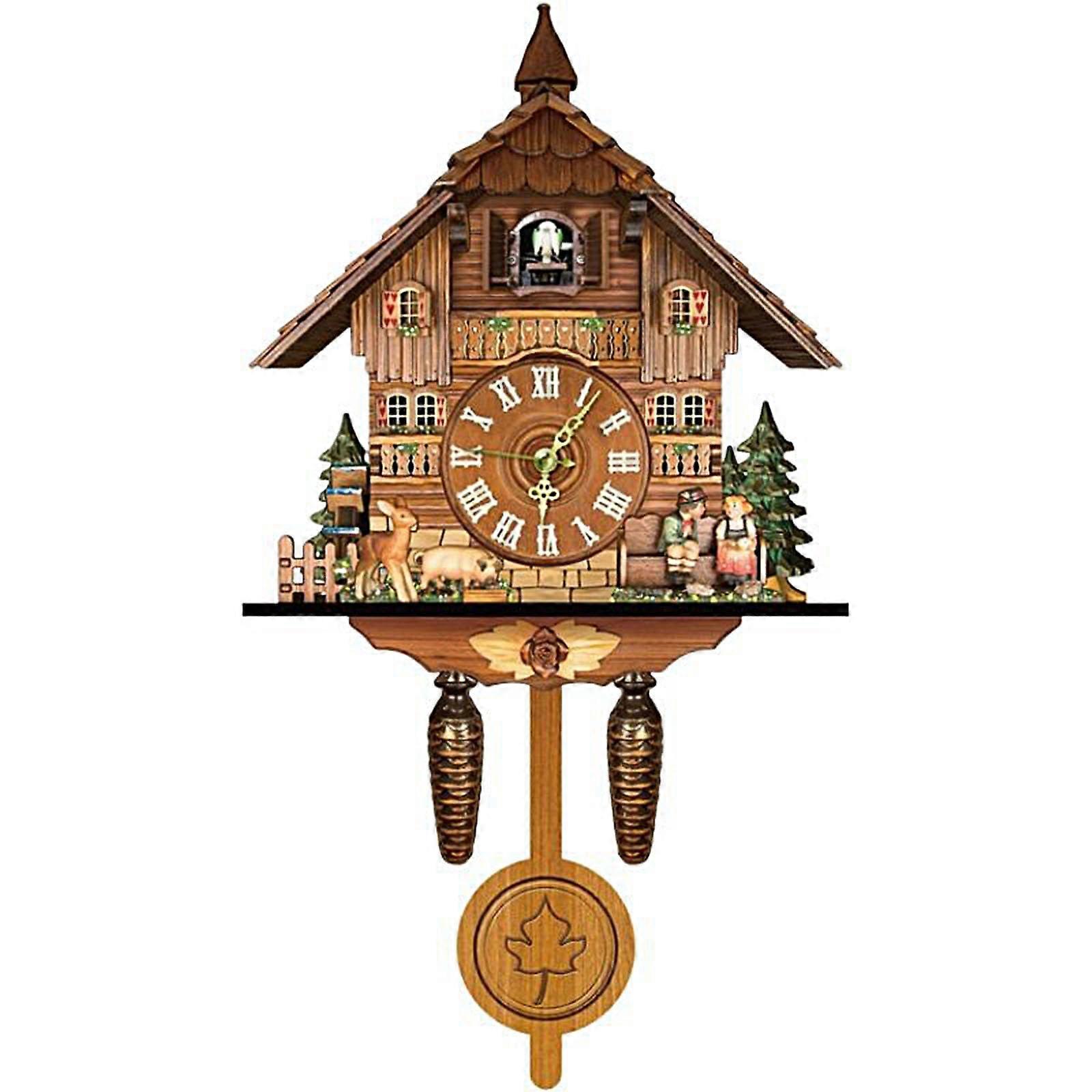 Cuckoo Clock Wall Clock Modern Battery-Operated Black Forest Cuckoo Call Brown Vintage