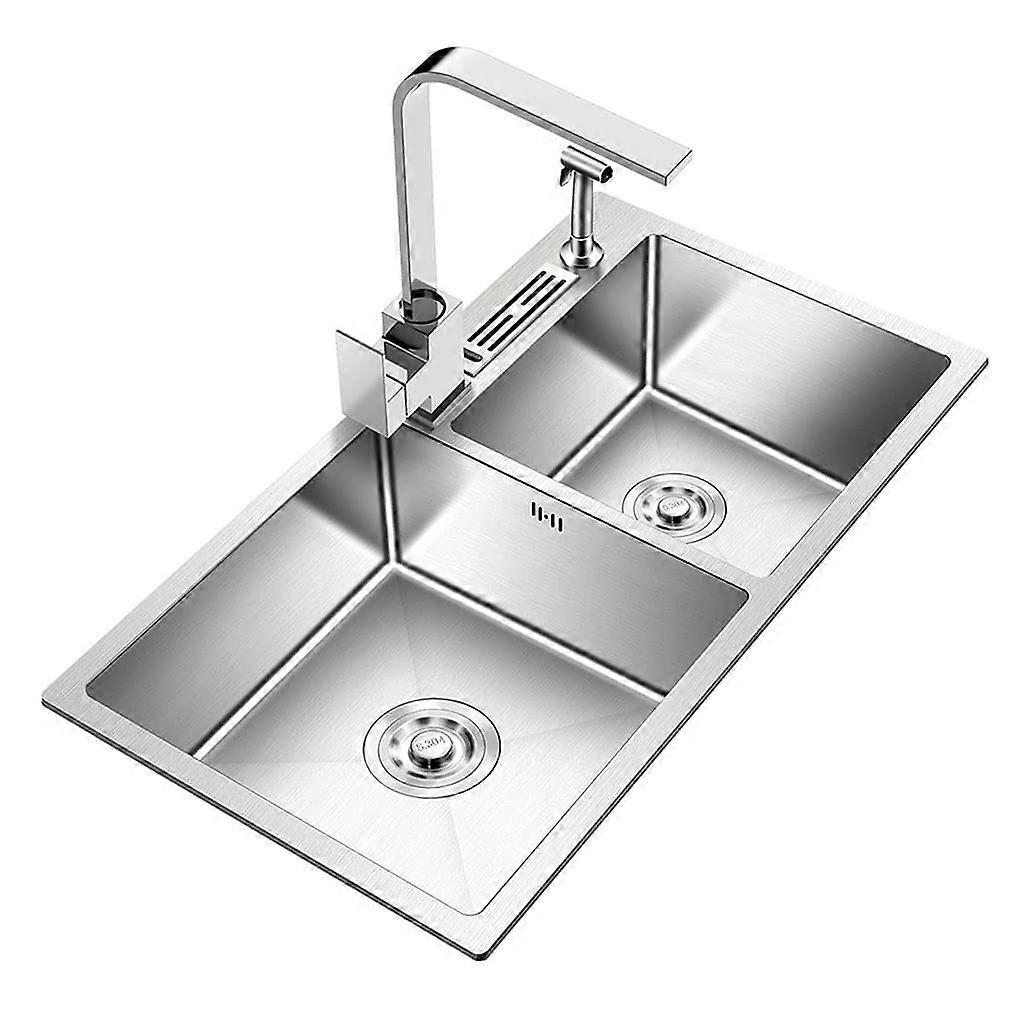 Stainless Steel Kitchen Sink, Handmade Double Sink 80x45x22cm, Built-in and Floor Mount, Silver B