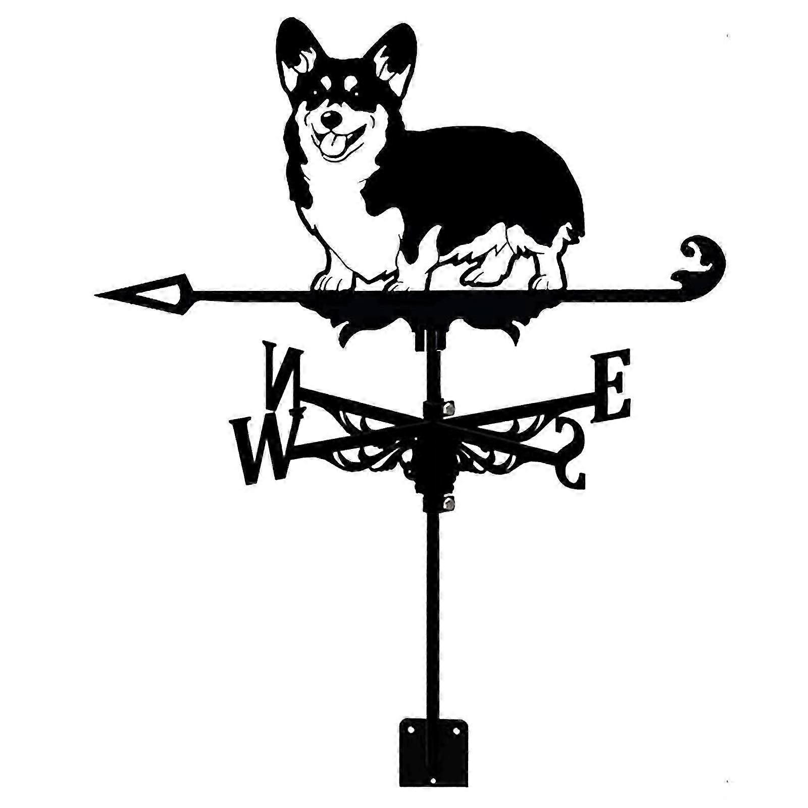 Weather Vane Corgi, Cast Iron Weathervane with Anti-Rust Coating, Wind Direction Indicator for Garden Decoration