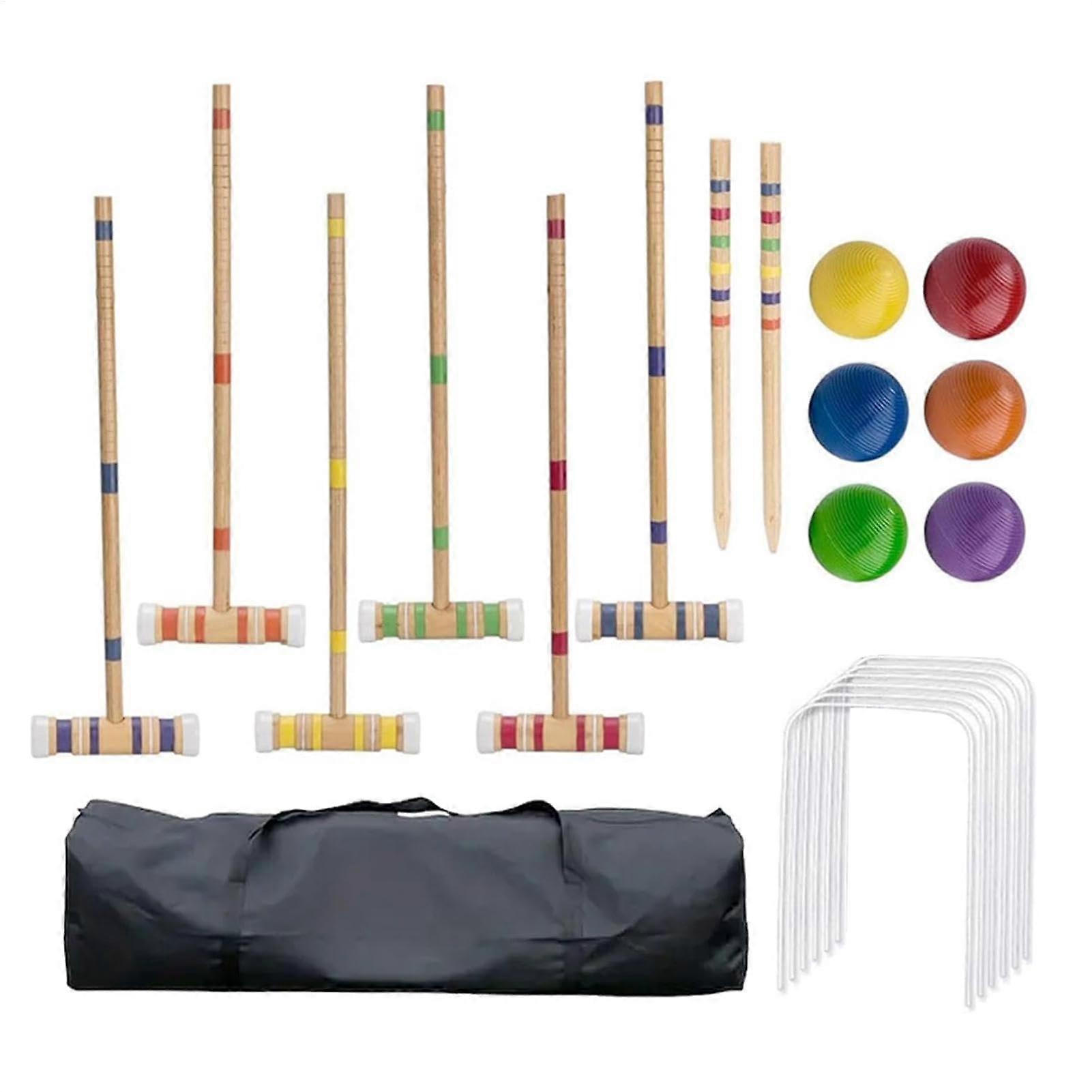6-Spieler-Krocket-Set aus Holz, Kinder-Familien-Gartenspiel im Freien mit Schlägeln, Bällen und Aufbewahrungstasche – klassischer Rasenspaß für alle Altersgruppen.